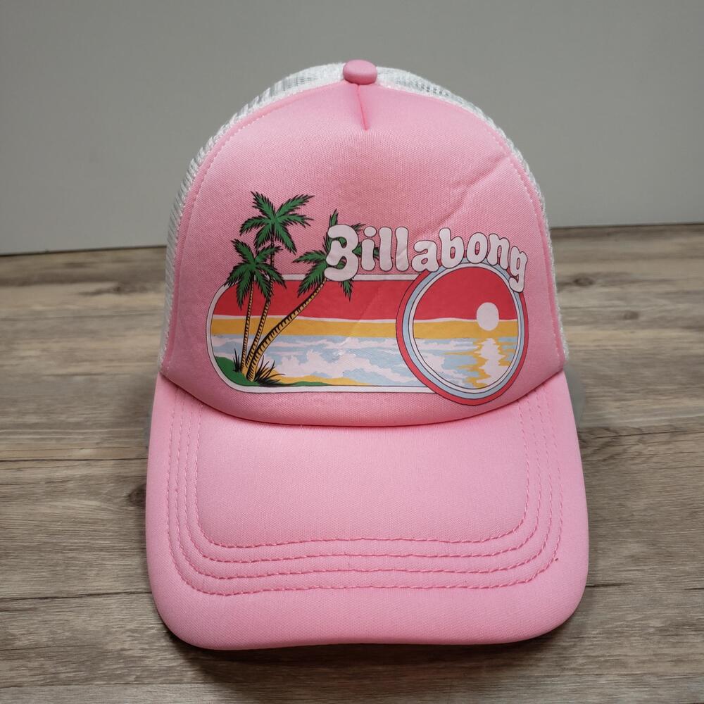 Billabong Hat Cap Snap Back Pink Trucker Mesh Beach Womens One Size Adjustable